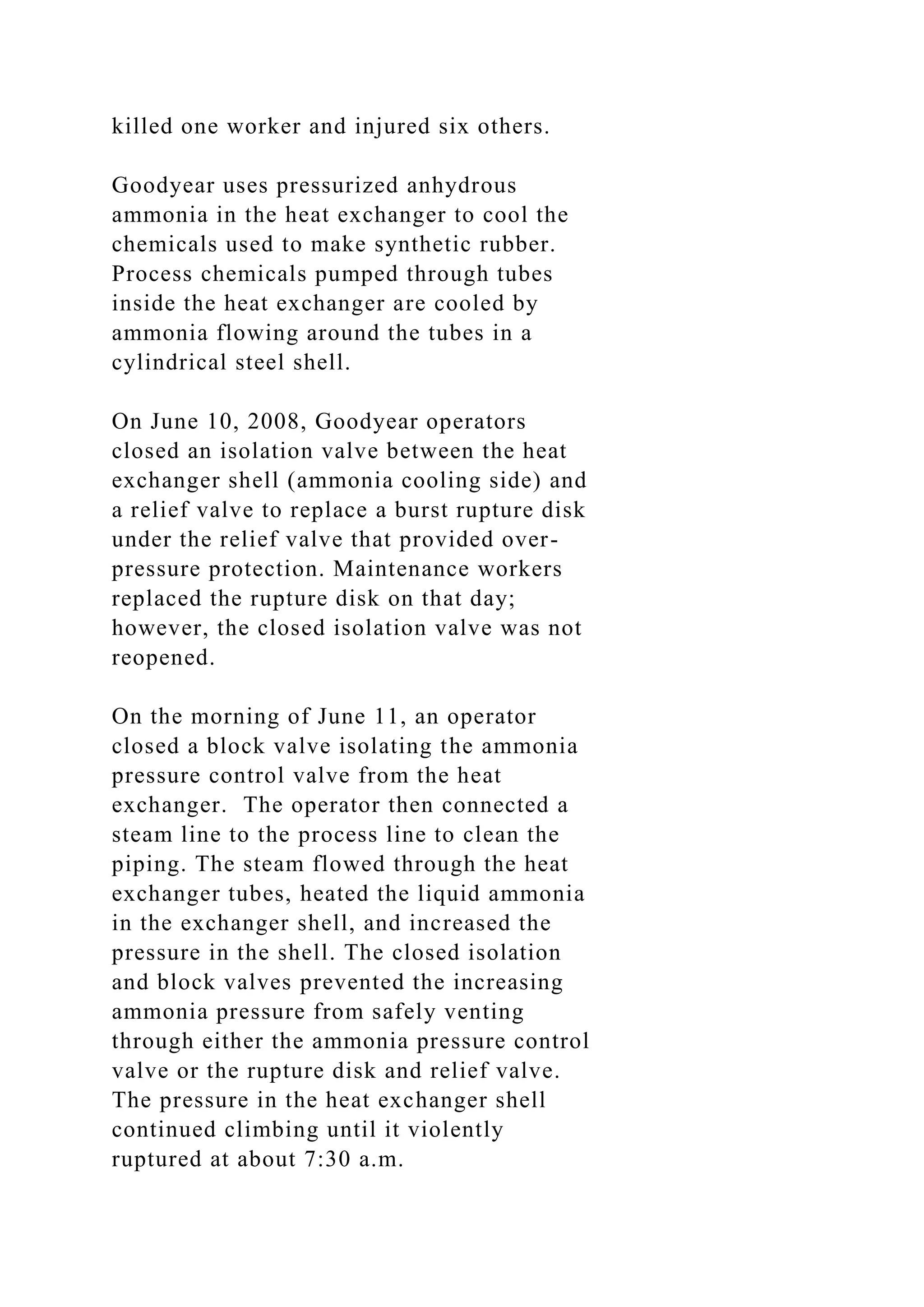 CASE STUDY Heat exchanger rupture and ammonia release in.docx