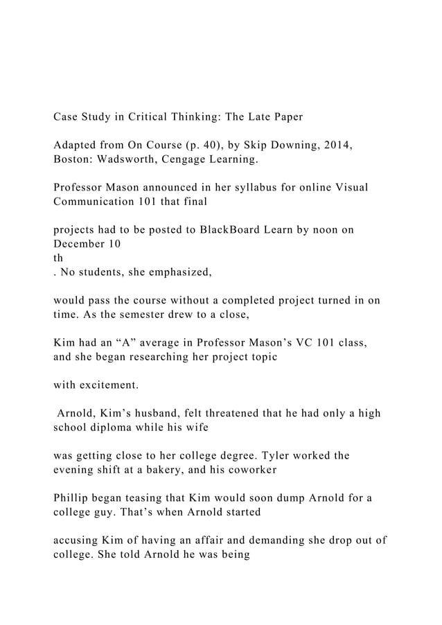case study in critical thinking the late paper pdf