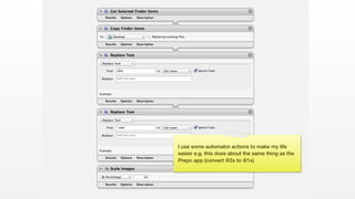 I use some automator actions to make my life
easier e.g. this does about the same thing as the
Prepo app (convert @2x to @1x)
 