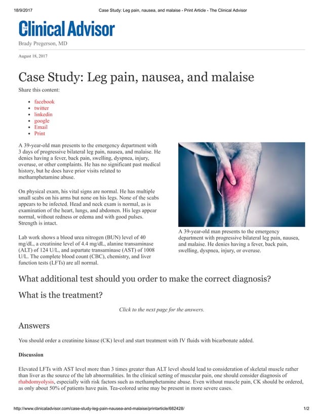 Case study leg pain, nausea, and malaise PDF