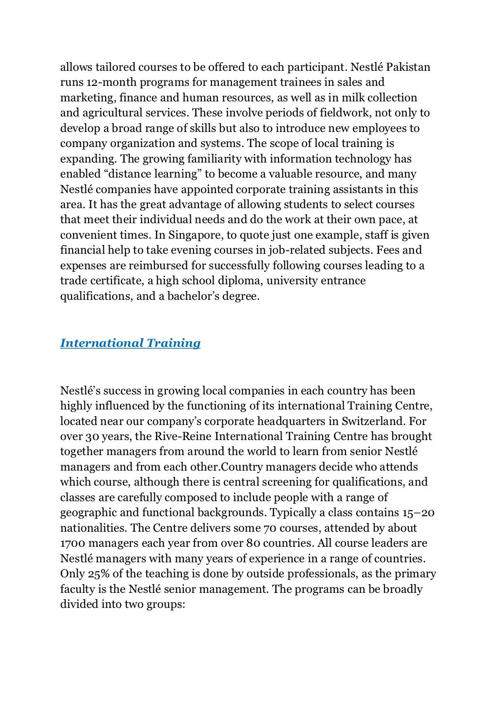 Case study of nestle training and development