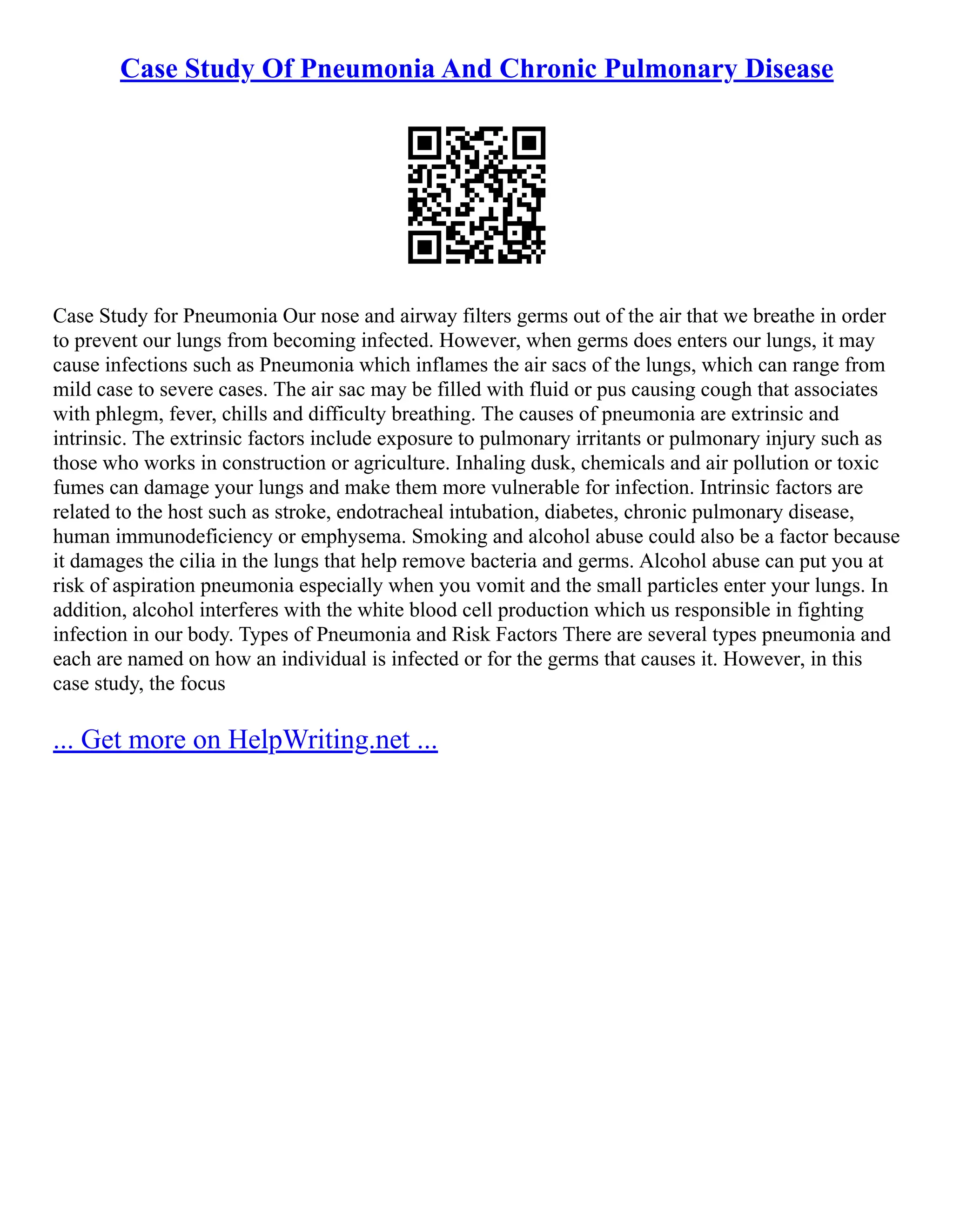 Case Study Of Pneumonia And Chronic Pulmonary Disease | PDF