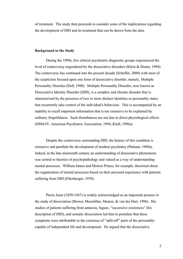 Case Study on Dissociative Identity Disorder Sample