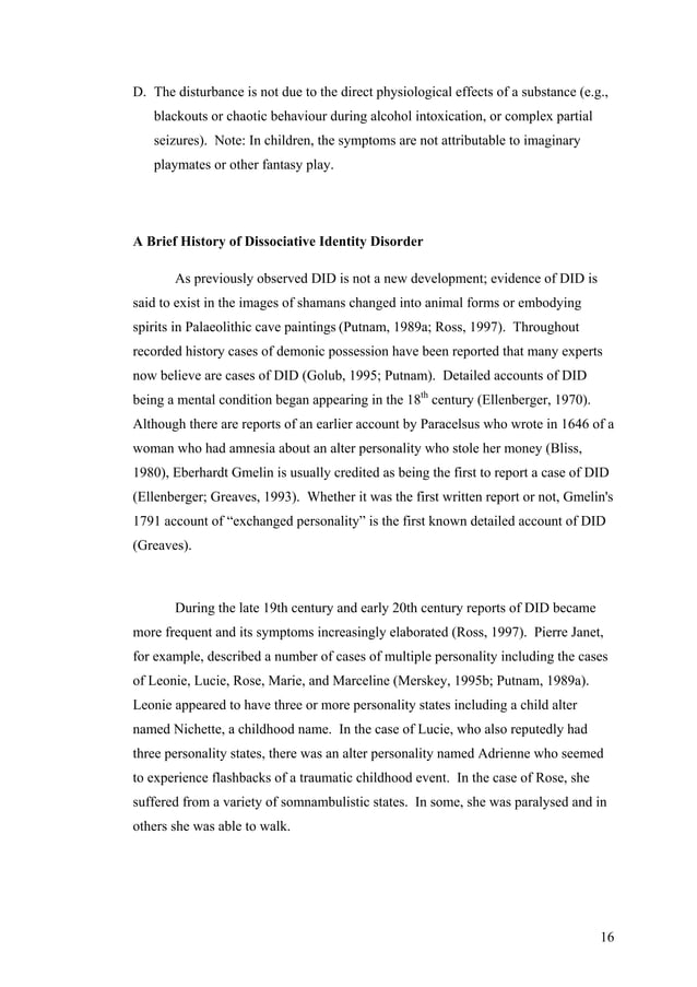 Case Study on Dissociative Identity Disorder Sample