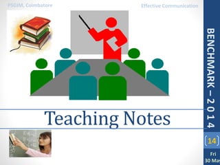 Teaching Notes
14
PSGIM, Coimbatore
Fri
30 May
BENCHMARK–2014
Effective Communication
 