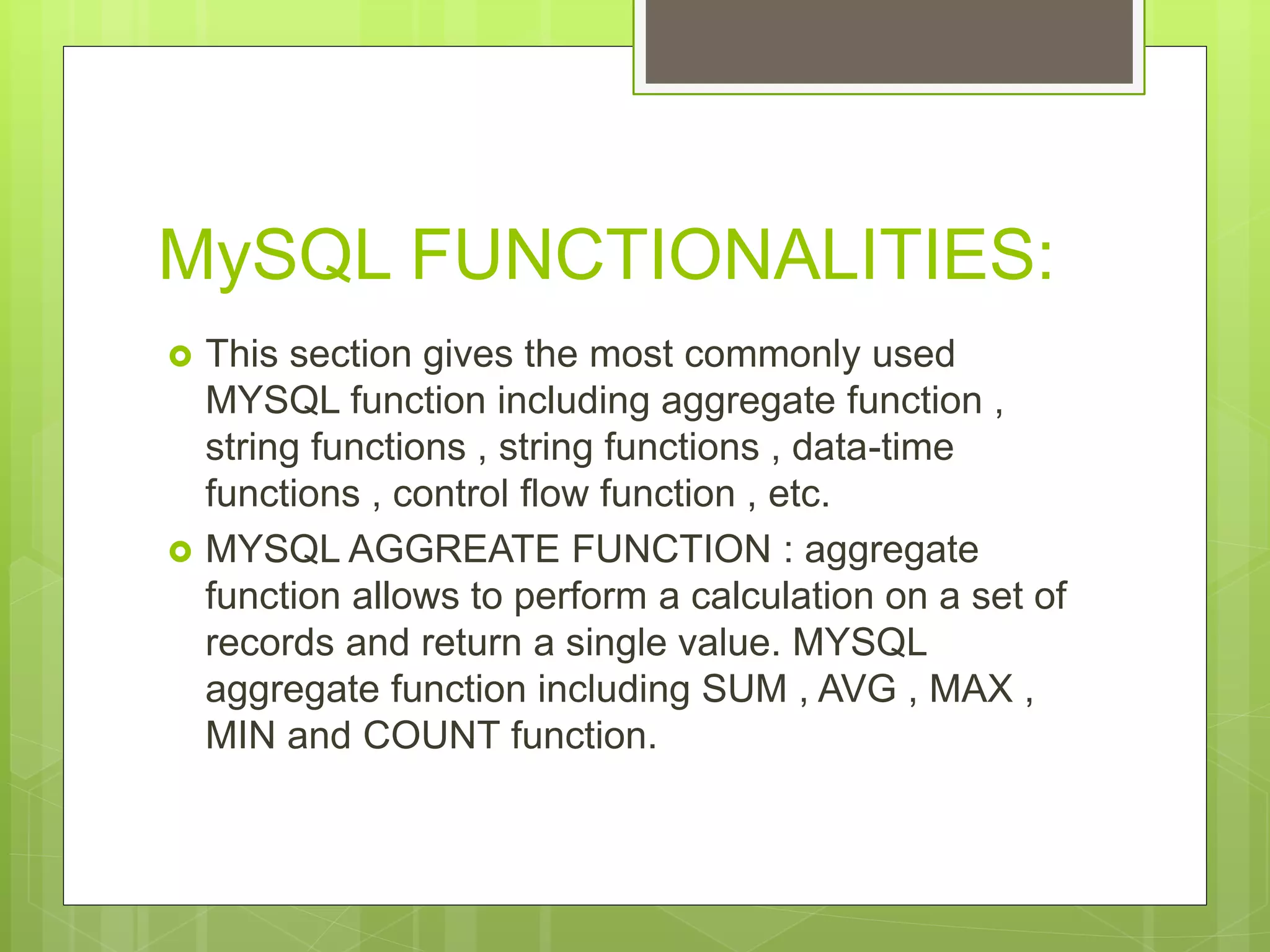 Case study on mysql in rdbms | PPTX