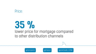 Price: 
35 % 
lower price for mortgage compared 
to other distribution channels 
@Cenzanni @Zraloci @UniCredit_CZSK 
 