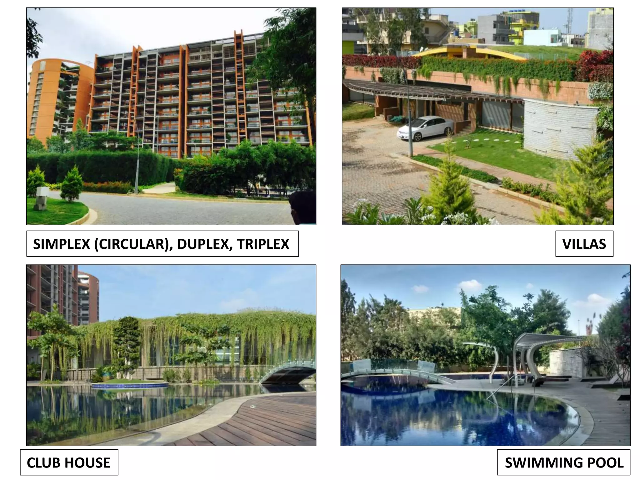 SWIMMING POOL
VILLASSIMPLEX (CIRCULAR), DUPLEX, TRIPLEX
CLUB HOUSE
 