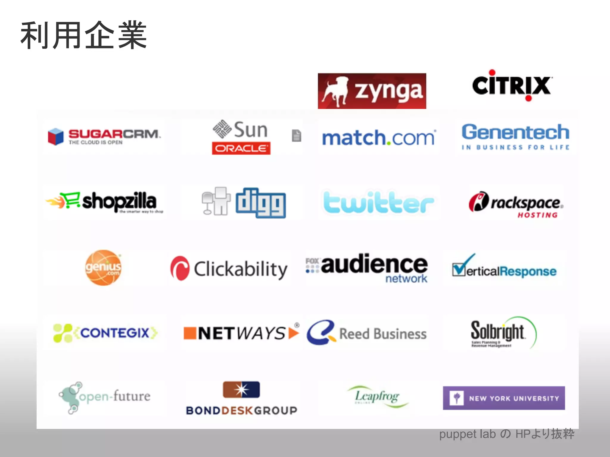 利用企業




       puppet lab の HPより抜粋
 