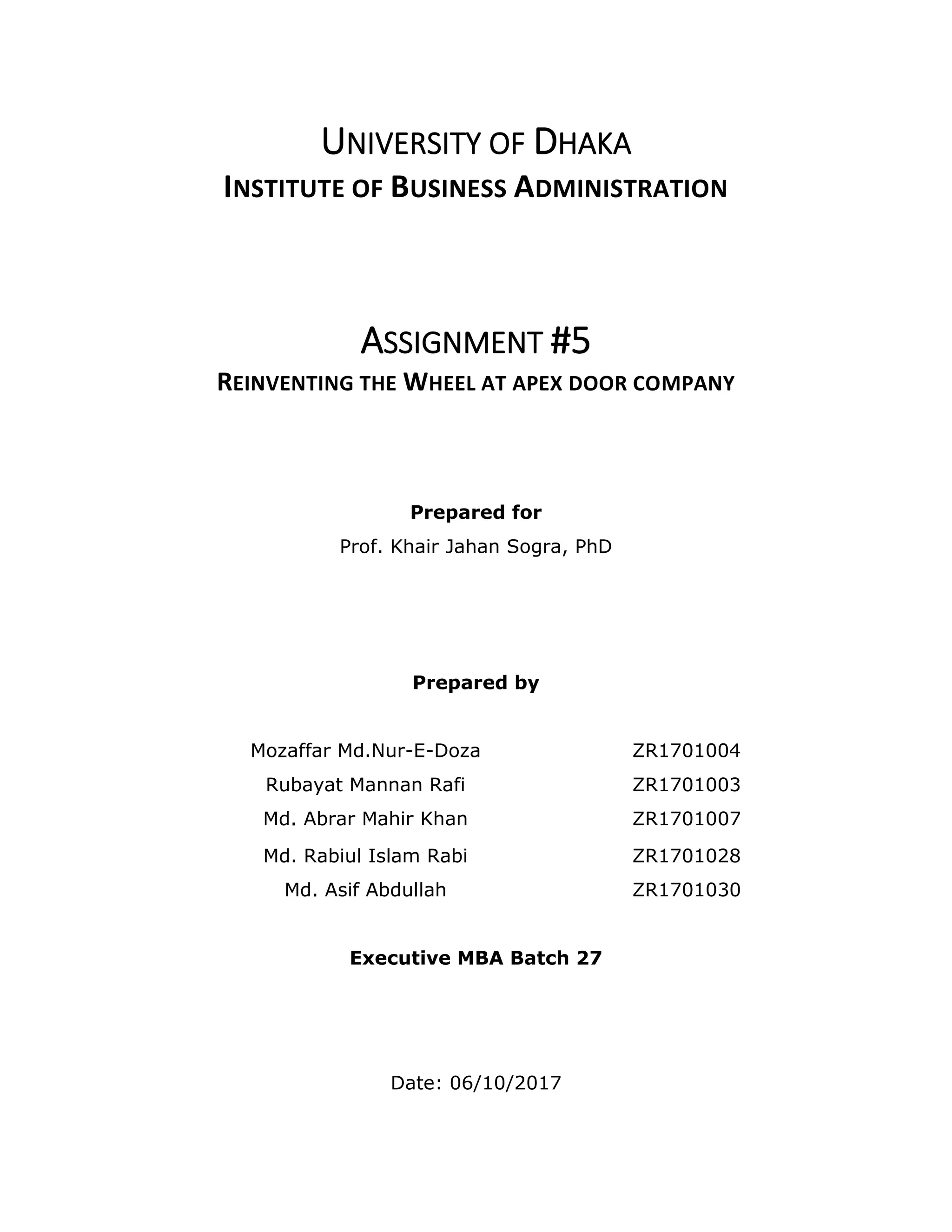 Case study reinventing the wheel at apex door company PDF