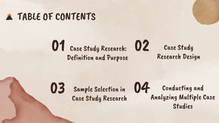 01 02
03 04
Case Study Research:
Definition and Purpose
Case Study
Research Design
Sample Selection in
Case Study Research
Conducting and
Analyzing Multiple Case
Studies
TABLE OF CONTENTS
 
