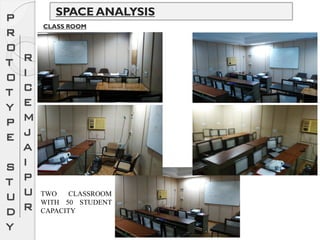 SPACE ANALYSISP
R
O
T
O
T
Y
P
E
S
T
U
D
Y
R
I
C
E
M
J
A
I
P
U
R
CLASS ROOM
TWO CLASSROOM
WITH 50 STUDENT
CAPACITY
 
