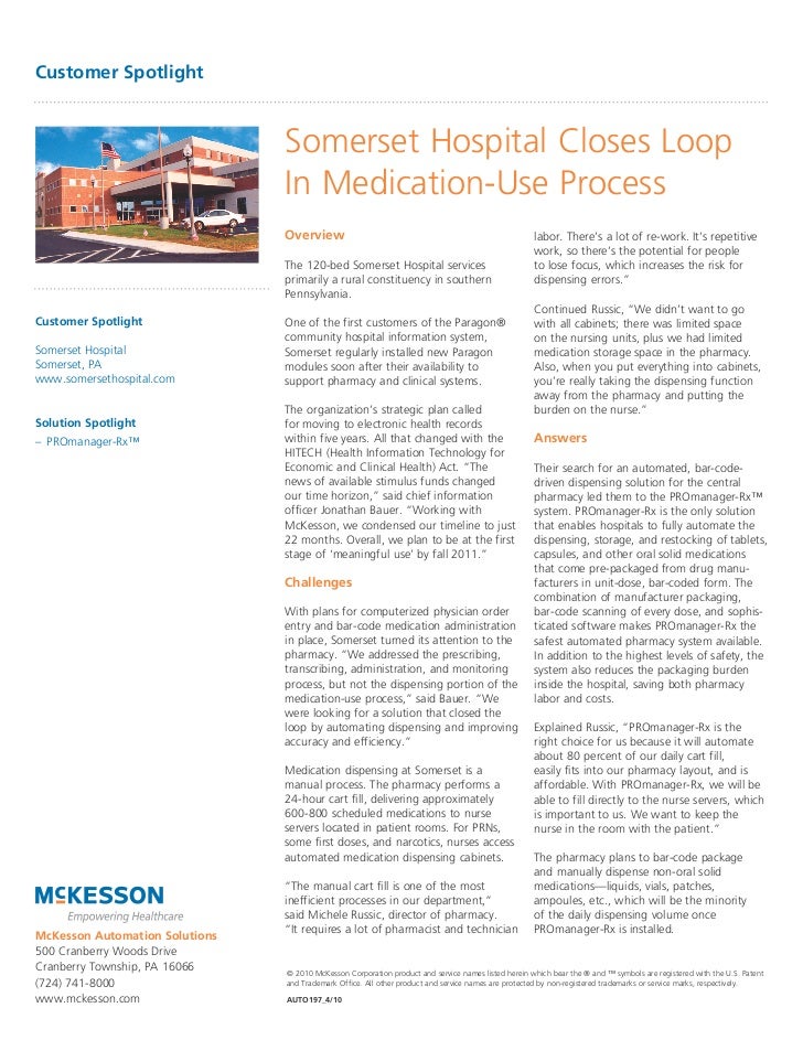 Somerset Hospital Uses The Promanager Rx Automated Dispensing System