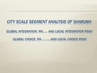 CITY SCALE SEGMENT ANALYSIS OF SHARJAH:
GLOBAL INTEGRATION, RN…… AND LOCAL INTEGRATION R500
GLOBAL CHOICE, RN ………..AND LOCAL CHOICE R500
 