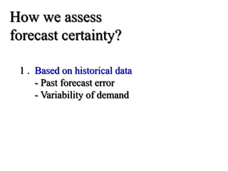 How we assess
forecast certainty?
1 . Based on historical data
- Past forecast error
- Variability of demand
 