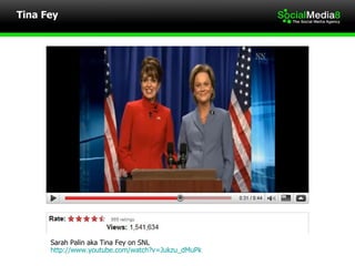 Tina Fey Sarah Palin aka Tina Fey on SNL http://www.youtube.com/watch?v=Jukzu_dMuPk   