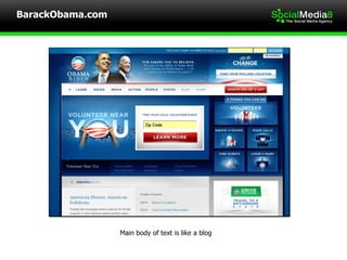 BarackObama.com Main body of text is like a blog 