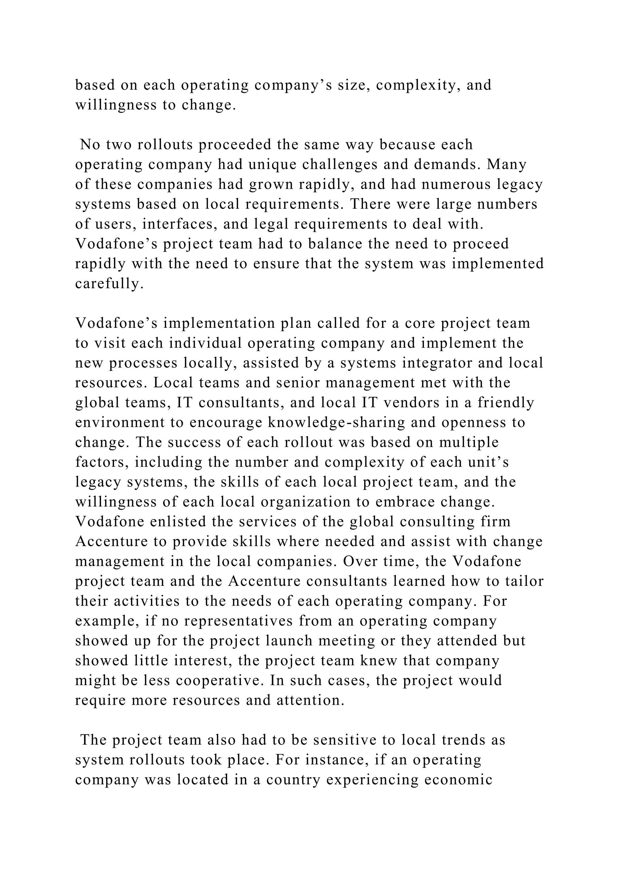 Case Study Vodafone A Giant Global Erp Implementation Vodafone Docx