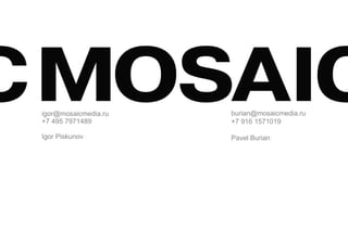 [email_address] +7 495 7971489 Igor Piskunov [email_address] +7 916 1571019 Pavel Burian 