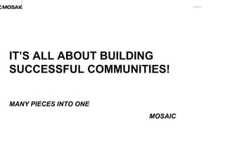 IT’S ALL ABOUT BUILDING SUCCESSFUL COMMUNITIES! MANY PIECES INTO ONE  MOSAIC 