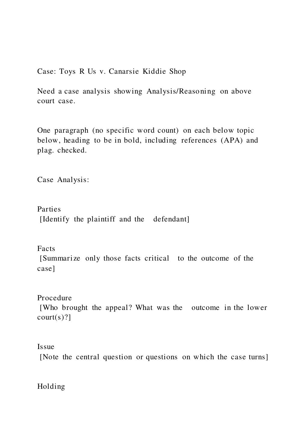 Case Toys R Us v. Canarsie Kiddie Shop Need a case analysis | DOCX