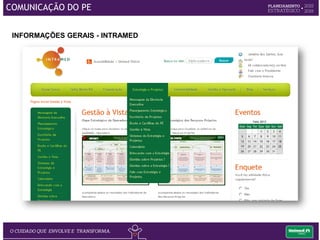 O desenvolvimento destas ações tem por
objetivo o alinhamento de todos os
colaboradores sobre a importância do seu
envolvimento com a estratégia.
JOGOS DA ESTRATÉGIA - INTRAMED
COMUNICAÇÃO DO PE
 