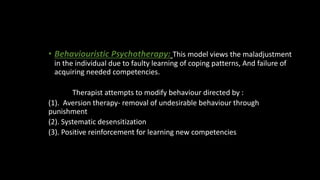 Case work, counselling and psychotherapy