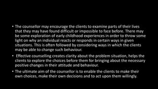 Case work, counselling and psychotherapy