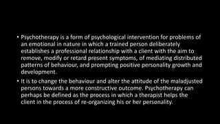 Case work, counselling and psychotherapy