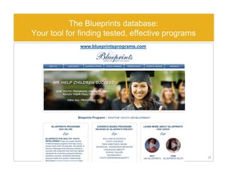 The Blueprints database:
Your tool for finding tested, effective programs
27
www.blueprintsprograms.com
 