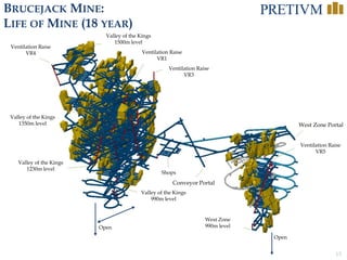15
BRUCEJACK MINE:
LIFE OF MINE (18 YEAR)
Conveyor Portal
West Zone Portal
Shops
Valley of the Kings
1350m level
Valley of the Kings
1230m level
Ventilation Raise
VR1
Ventilation Raise
VR3
Ventilation Raise
VR4
Valley of the Kings
1500m level
Valley of the Kings
990m level
Ventilation Raise
VR5
West Zone
990m levelOpen
Open
 