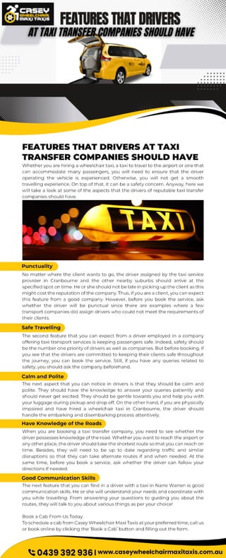 FEATURES THAT DRIVERS AT TAXI TRANSFER COMPANIES SHOULD HAVE