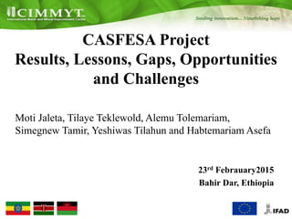 CASFESA Project
Results, Lessons, Gaps, Opportunities
and Challenges
Moti Jaleta, Tilaye Teklewold, Alemu Tolemariam,
Simegnew Tamir, Yeshiwas Tilahun and Habtemariam Asefa
23rd Febrauary2015
Bahir Dar, Ethiopia
 