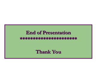 End of Presentation
End of Presentation
**********************
**********************
Thank You
Thank You
 