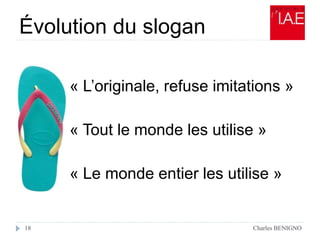 Évolution du slogan
Charles BENIGNO18
« L’originale, refuse imitations »
« Tout le monde les utilise »
« Le monde entier les utilise »
 