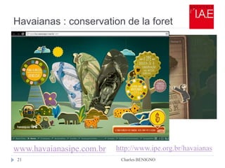 Havaianas : conservation de la foret
Charles BENIGNO21
www.havaianasipe.com.br http://www.ipe.org.br/havaianas
 