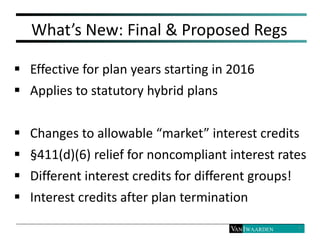 What’s New: Final & Proposed Regs
 Effective for plan years starting in 2016
 Applies to statutory hybrid plans
 Change...