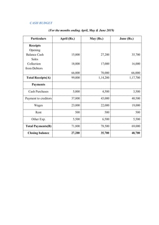 Cash budget reference material | PDF