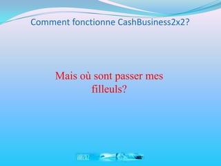 Comment fonctionne CashBusiness2x2?




     Mais où sont passer mes
            filleuls?
 