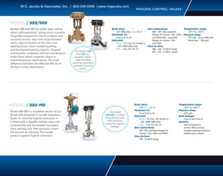PROCESS CONTROL VALVES
MODEL 988/989
Models 988 and 989 are globe-style control
valves with pneumatic spring-return actuat...