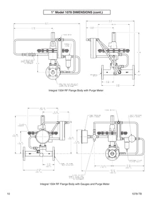 10 1078-TB
1" Model 1078 DIMENSIONS (cont.)
Integral 150# RF Flange Body with Purge Meter
Integral 150# RF Flange Body with Gauges and Purge Meter
 