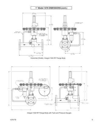 1078-TB 9
1" Model 1078 DIMENSIONS (cont.)
Hotizontal (Outlet), Integral 150# RF Flange Body
Integral 150# RF Flange Body with Tank and Pressure Gauges
 