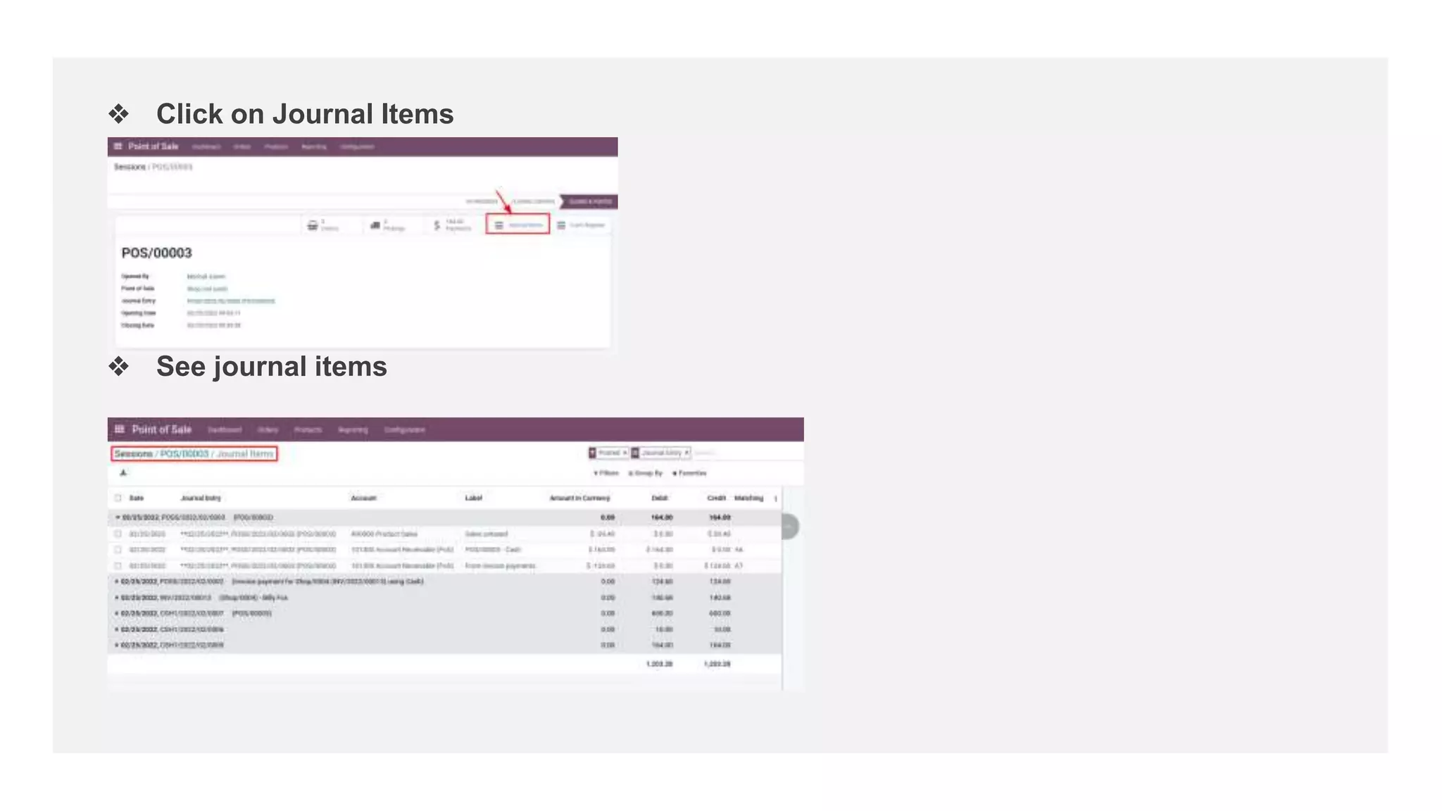 ❖ Click on Journal Items
❖ See journal items
 