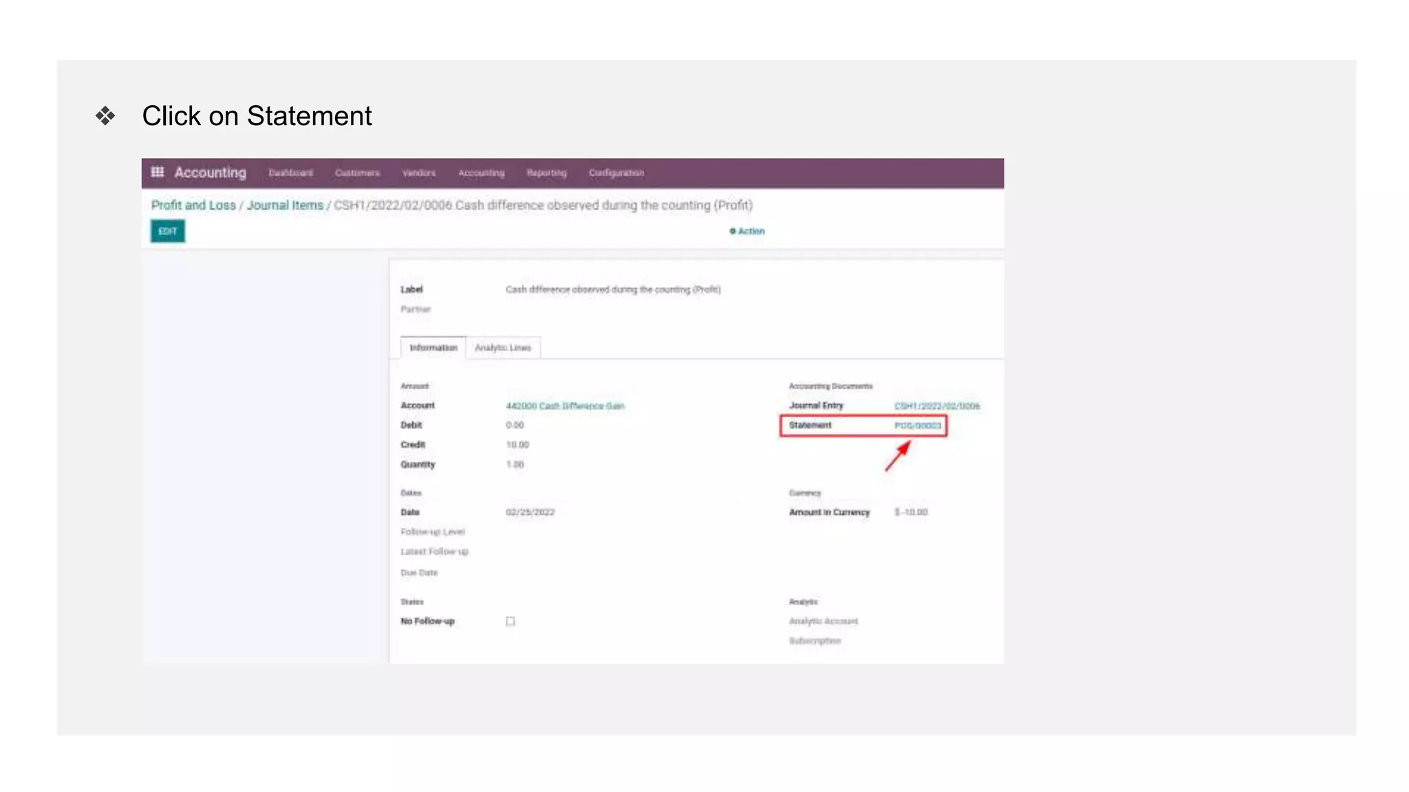 ❖ Click on Statement
 