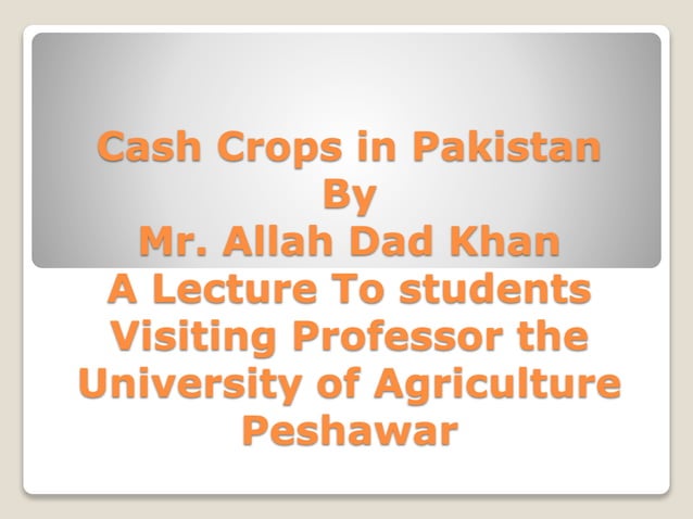 Cash crops of pakistan By Mr Allah Dad Khan Visiting Professor The ...