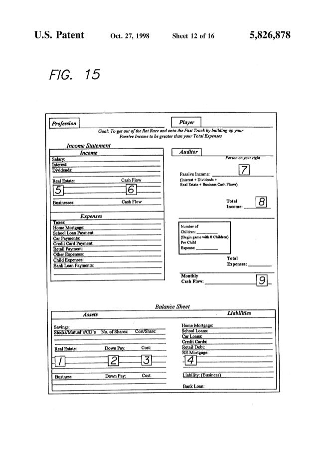 cashflow 101 board game gesigns patents kiyosaki tracking cash flow