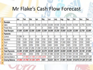 Mr Flake’s Cash Flow Forecast
 