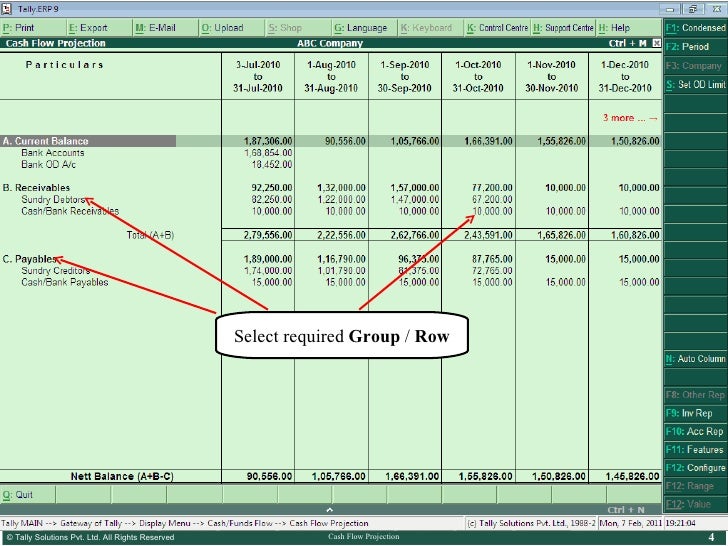 cash flow projection excel to tally tally corporate services ta
