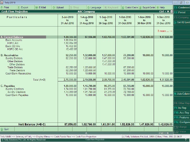 cash flow projection excel