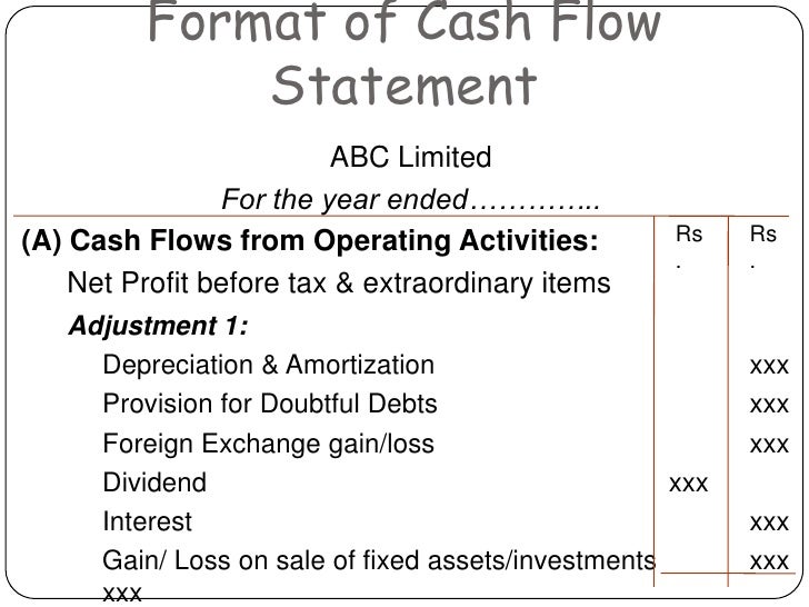 sample format of cash flow statement
